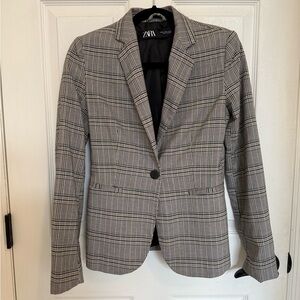 Zara Gray Plaid Blazer Single-Breasted Slim Fit